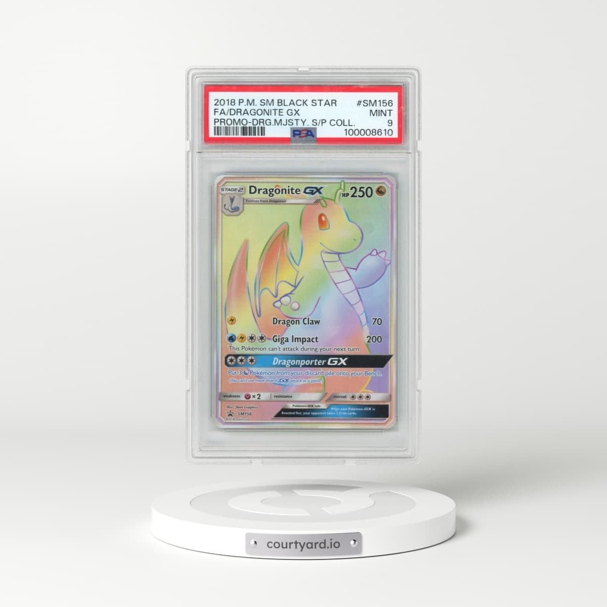 2018 Pokémon SM Black Star Promo #SM156 Dragonite GX - Holo Full Art Dragon Majesty Super-Premium Collection (PSA 9 MINT)