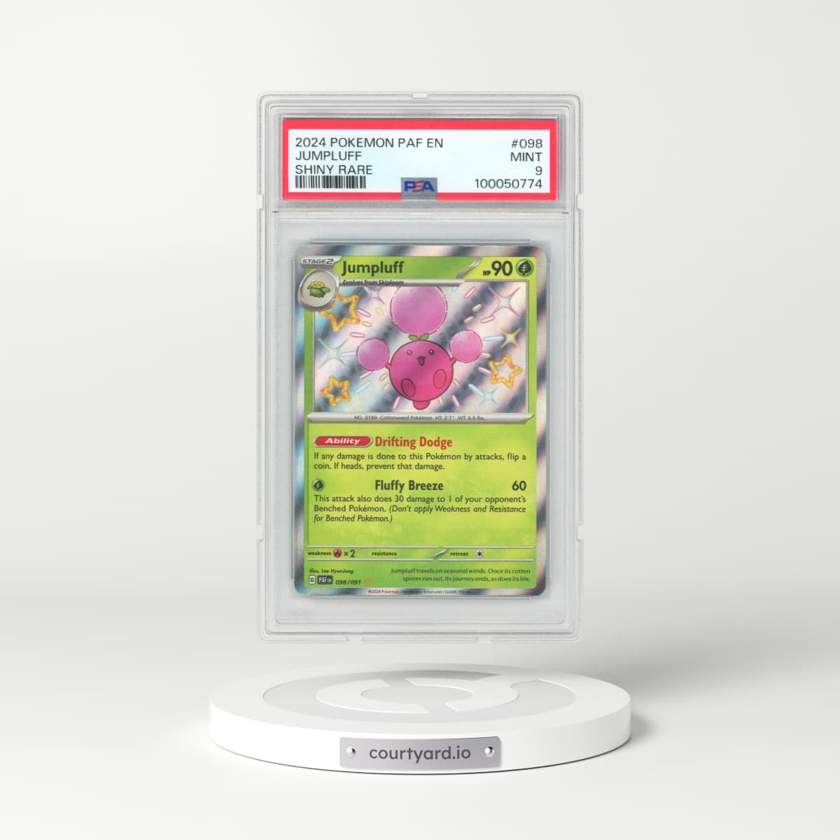 2024 Pokémon Paf EN-Paldean Fates #098 Jumpluff - Shiny Rare (PSA 9 MINT)
