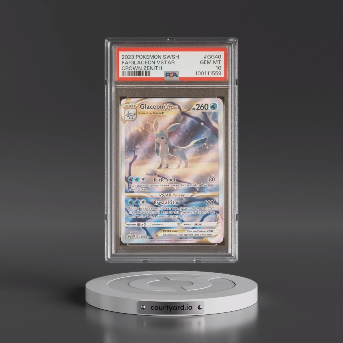 2023 Pokémon Sword and Shield Crown Zenith #GG40 Glaceon Vstar - Full Art (PSA 10 GEM MINT)