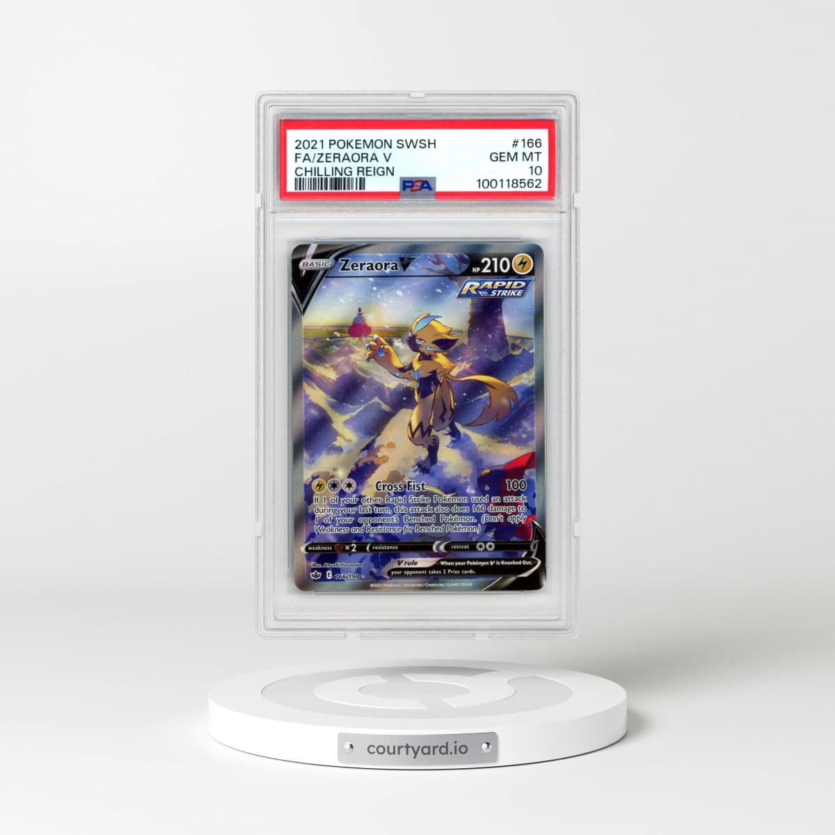 2021 Pokémon Sword & Shield Chilling Reign #166 Zeraora V - Holo Full Art (PSA 10 GEM MINT)