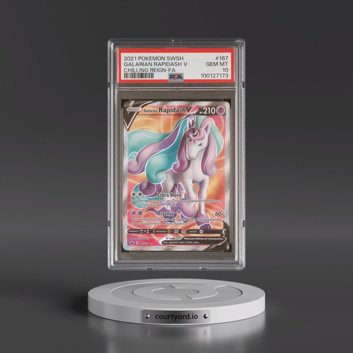 2021 Pokémon Sword & Shield Chilling Reign #167 Galarian Rapidash V - Holo Full Art (PSA 10 GEM MINT)