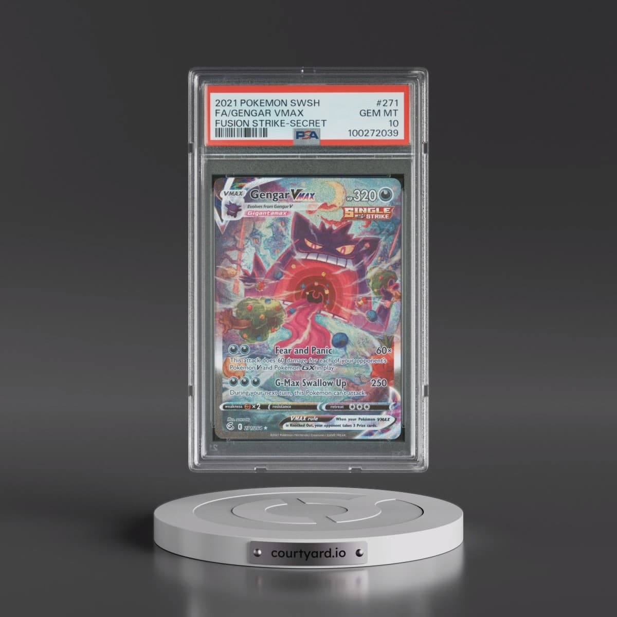 2021 Pokémon Sword & Shield Fusion Strike #271 Gengar Vmax - Full Art Secret (PSA 10 GEM MINT)