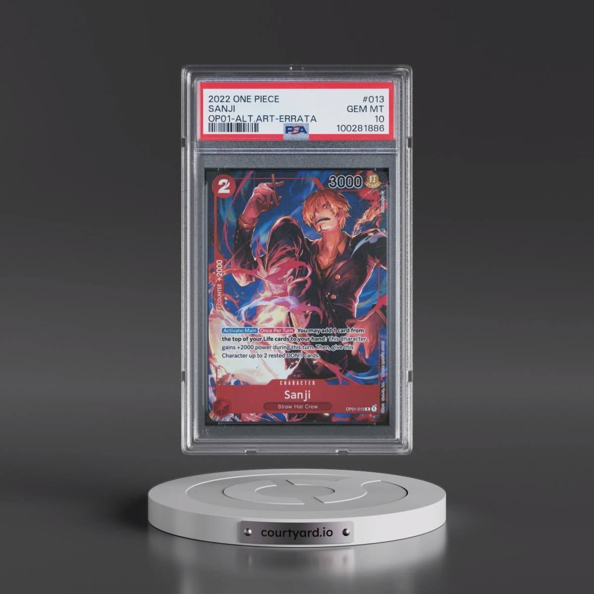 2022 One Piece OP01-Romance Dawn #013 Sanji - Alternate Art-Errata (PSA 10 GEM MINT)
