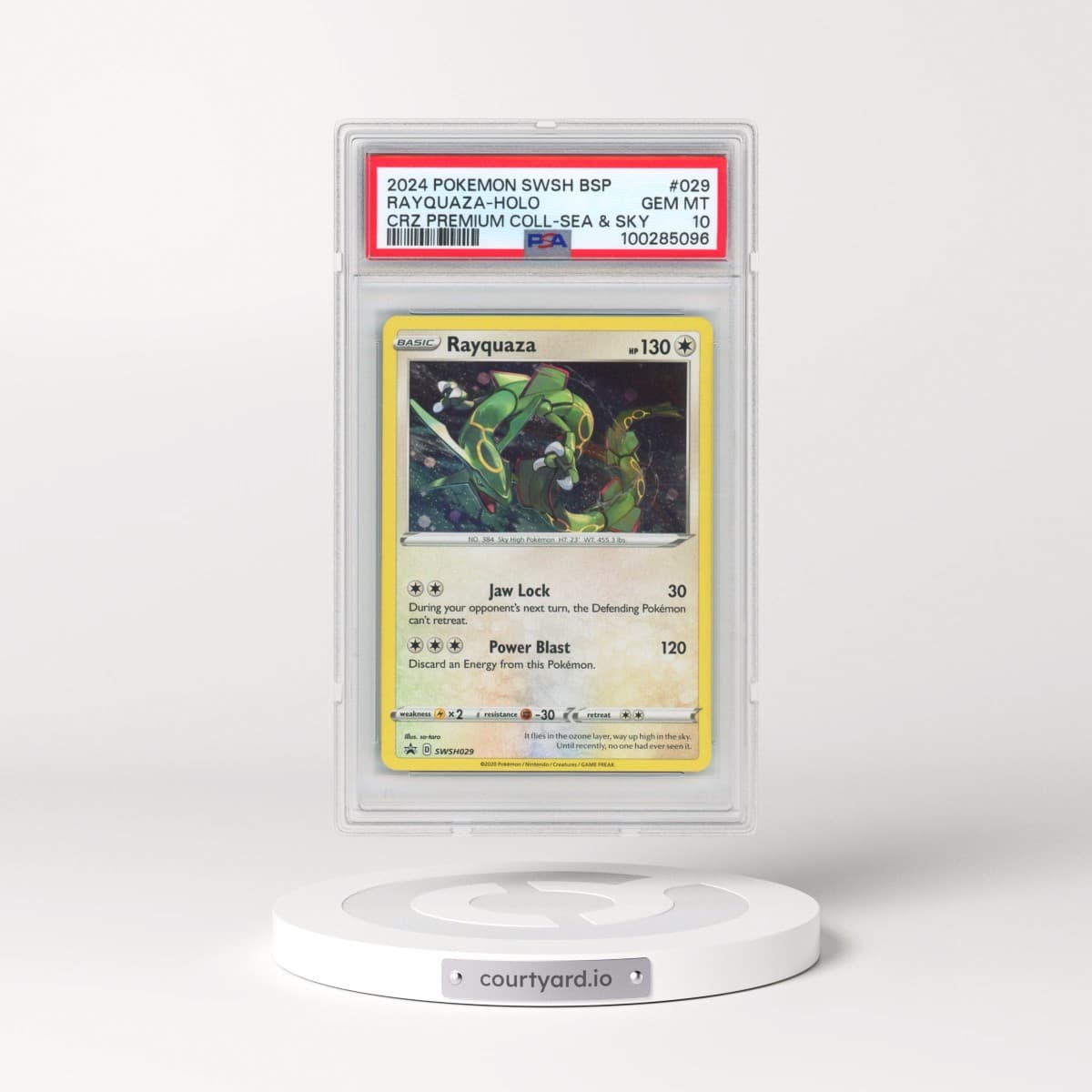 2024 Pokémon Swsh Black Star Promo #029 Rayquaza - Holo Crown Zenith Premium Collection Sea & Sky (PSA 10 GEM MINT)