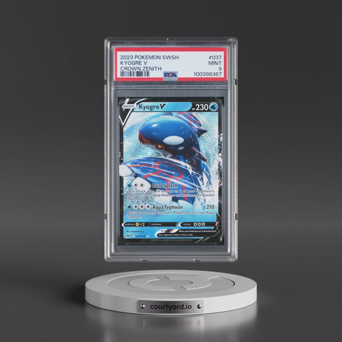 2023 Pokémon Sword and Shield Crown Zenith #037 Kyogre V - Holo (PSA 9 MINT)