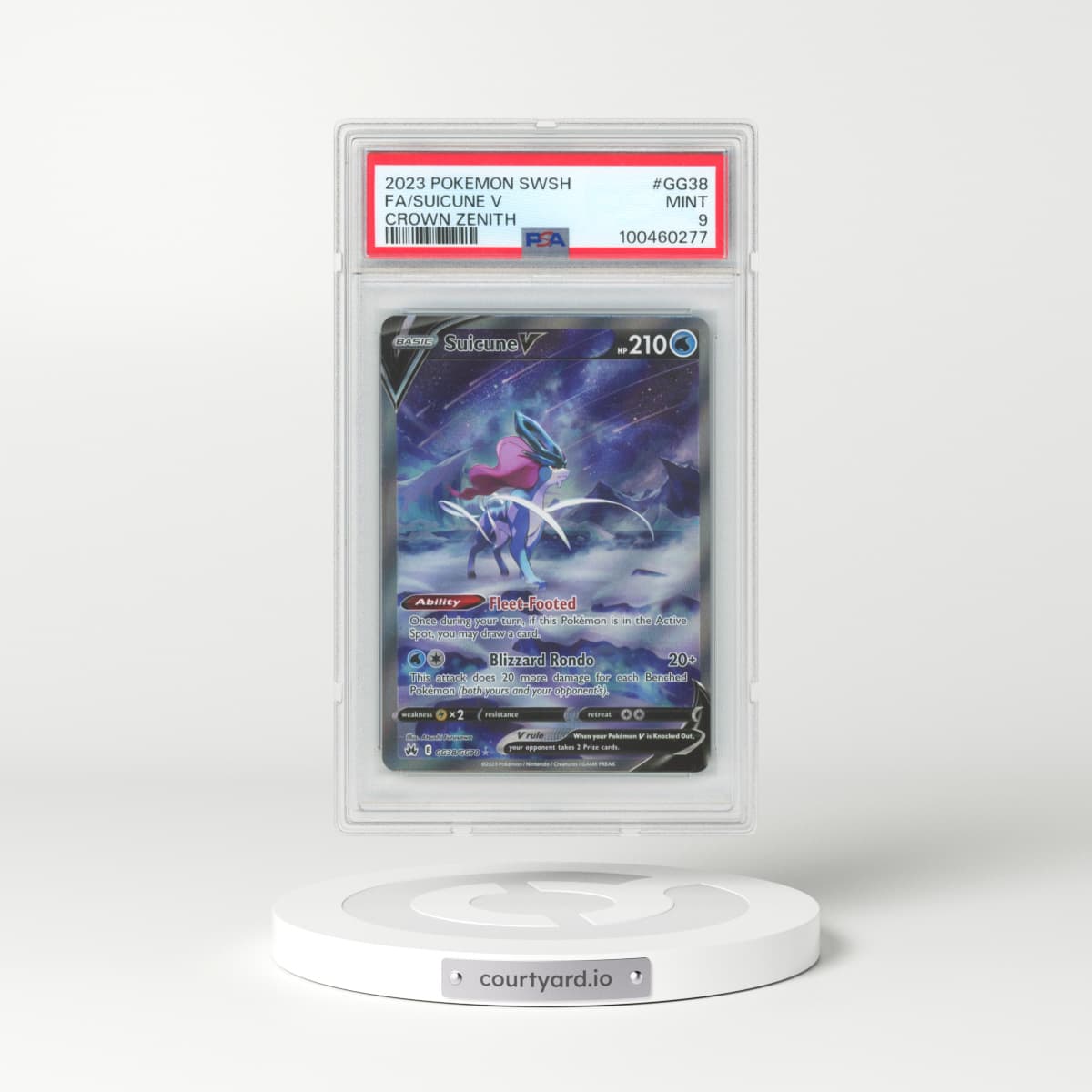 2023 Pokémon Sword and Shield Crown Zenith #GG38 Suicune V - Holo Full Art (PSA 9 MINT)