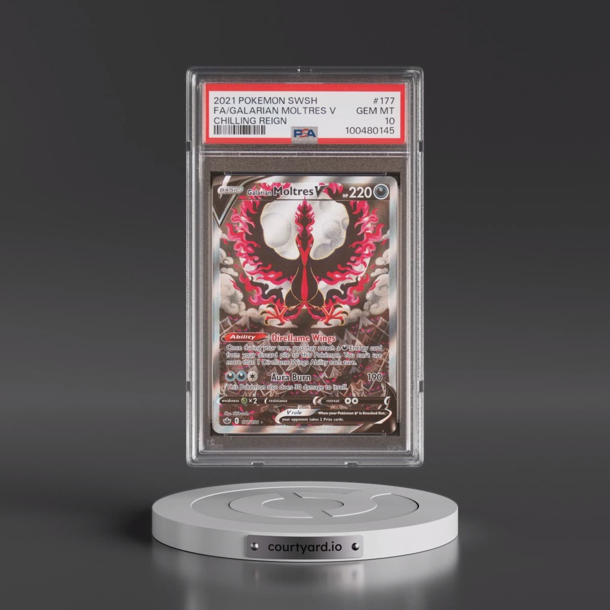 2021 Pokémon Sword & Shield Chilling Reign #177 Galarian Moltres V - Holo Full Art (PSA 10 GEM MINT)