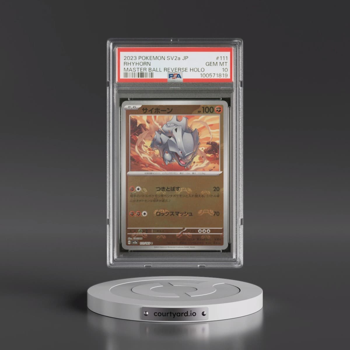2023 Pokémon Sv2a-Pokemon 151 #111 Rhyhorn - Reverse Holo Master Ball (PSA 10 GEM MINT)