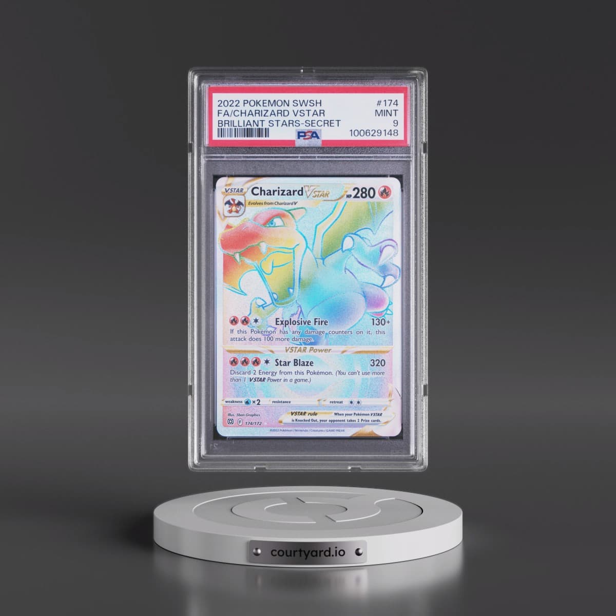 2022 Pokémon Sword & Shield Brilliant Stars #174 Charizard Vstar - Full Art Secret (PSA 9 MINT)