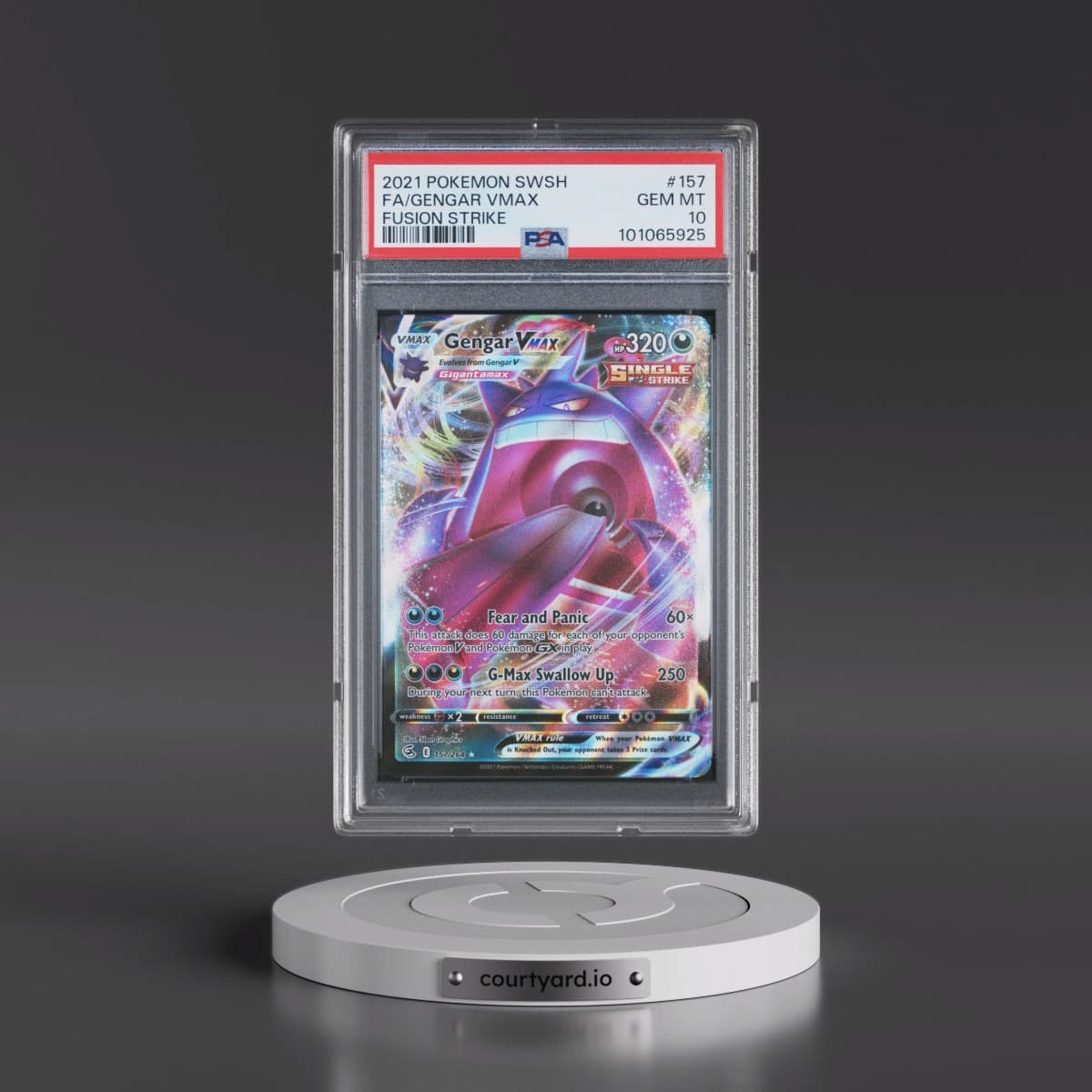 2021 Pokémon Sword & Shield Fusion Strike #157 Gengar Vmax - Full Art (PSA 10 GEM MINT)