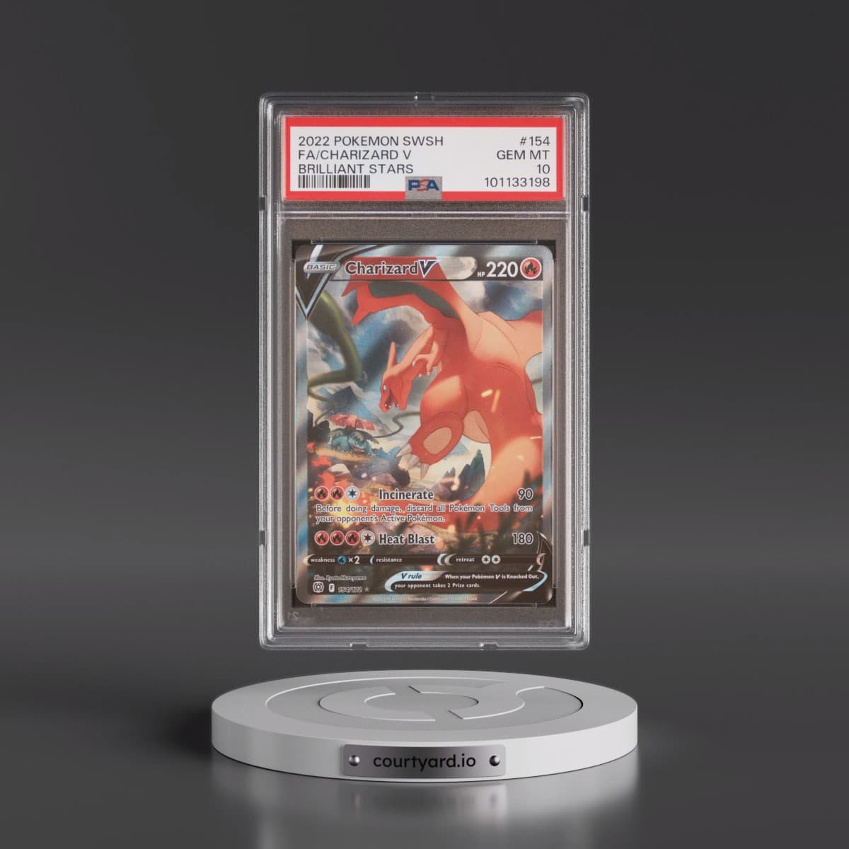 2022 Pokémon Sword & Shield Brilliant Stars #154 Charizard V - Holo Full Art (PSA 10 GEM MINT)