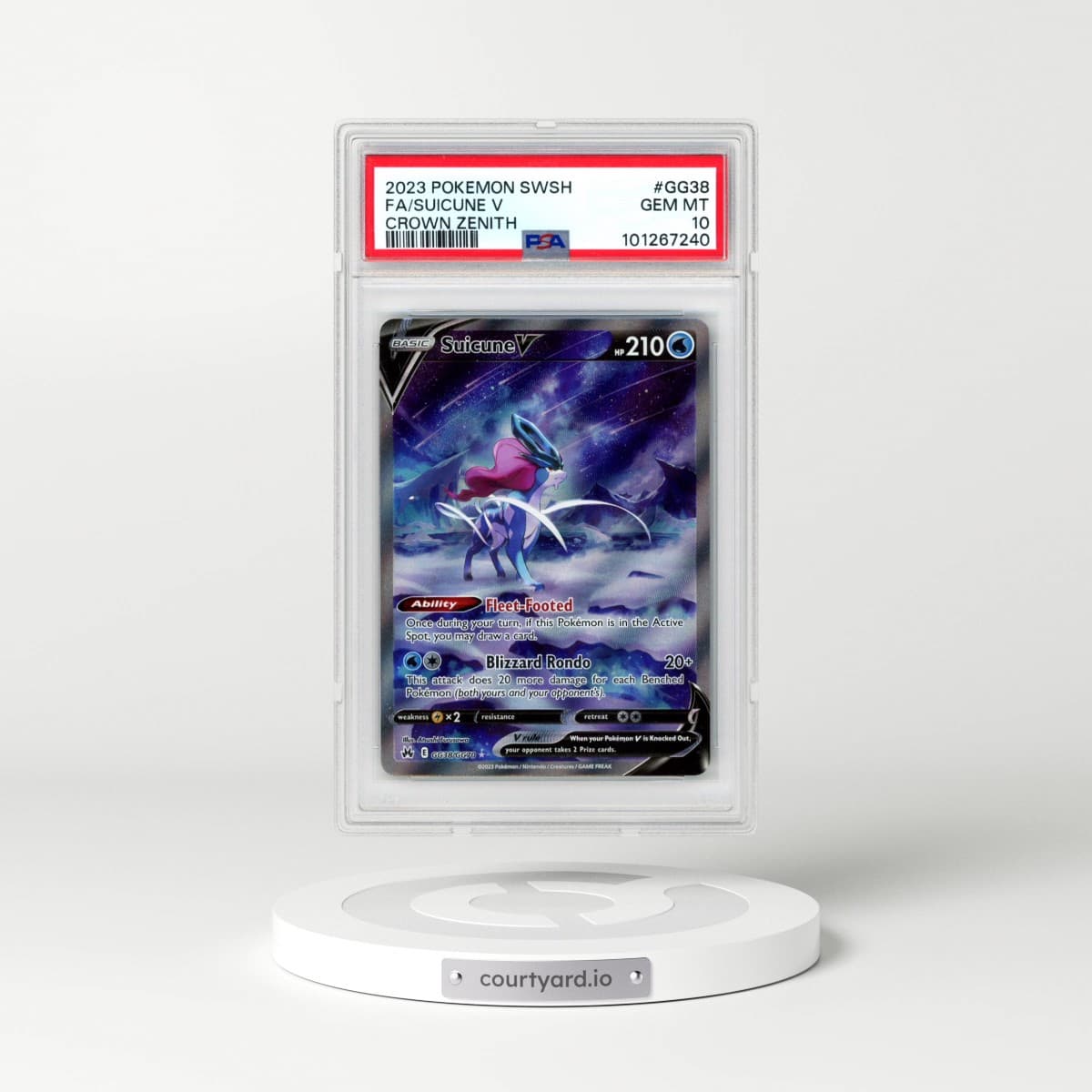 2023 Pokémon Sword and Shield Crown Zenith #GG38 Suicune V - Holo Full Art (PSA 10 GEM MINT)
