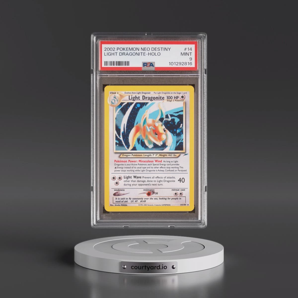 2002 Pokémon Neo Destiny #14 Light Dragonite - Holo (PSA 9 MINT)