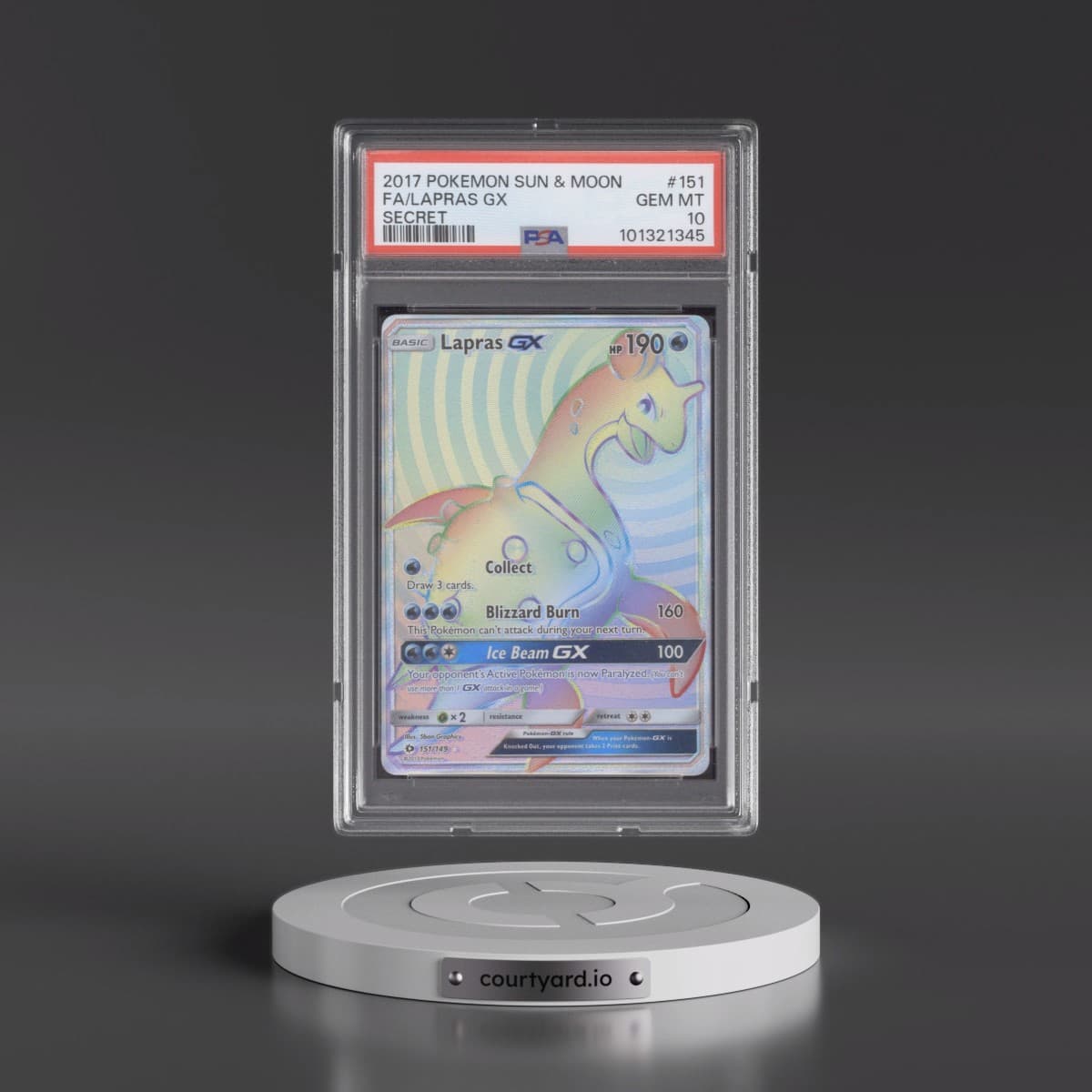 2017 Pokémon Sun & Moon #151 Lapras GX - Holo Full Art Secret (PSA 10 GEM MINT)