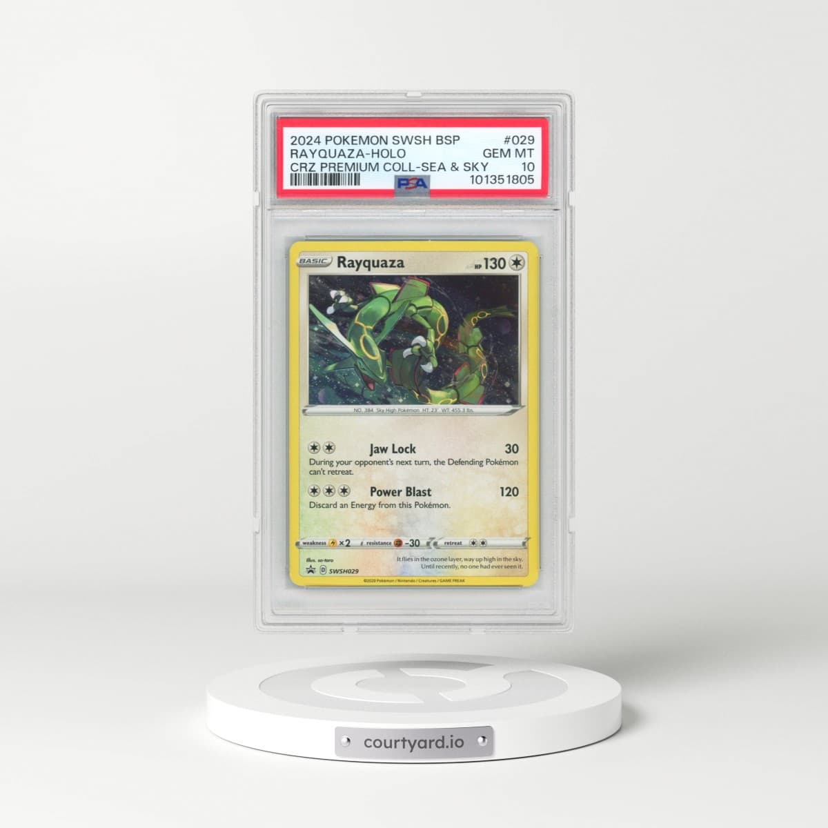 2024 Pokémon Swsh Black Star Promo #029 Rayquaza - Holo Crown Zenith Premium Collection Sea & Sky (PSA 10 GEM MINT)