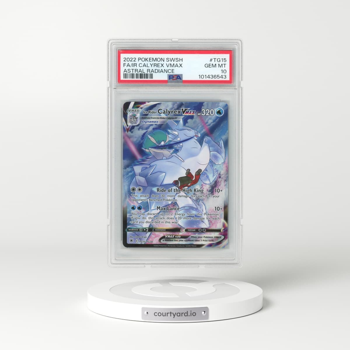 2022 Pokémon Sword & Shield Astral Radiance #TG15 Ice Rider Calyrex Vmax - Full Art (PSA 10 GEM MINT)