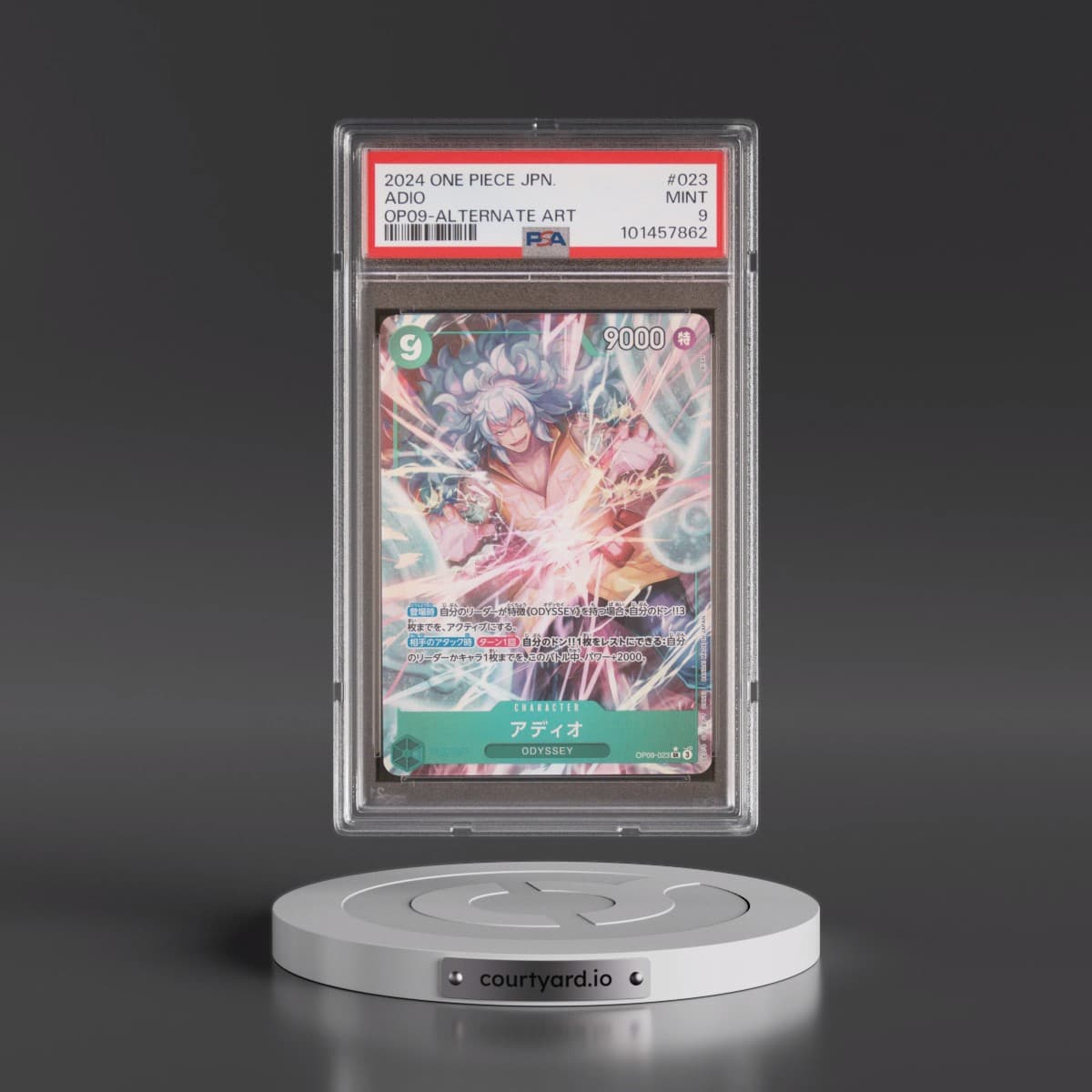 2024 One Piece Japanese OP09-Emperors in the New World #023 Adio - Alternate Art (PSA 9 MINT)