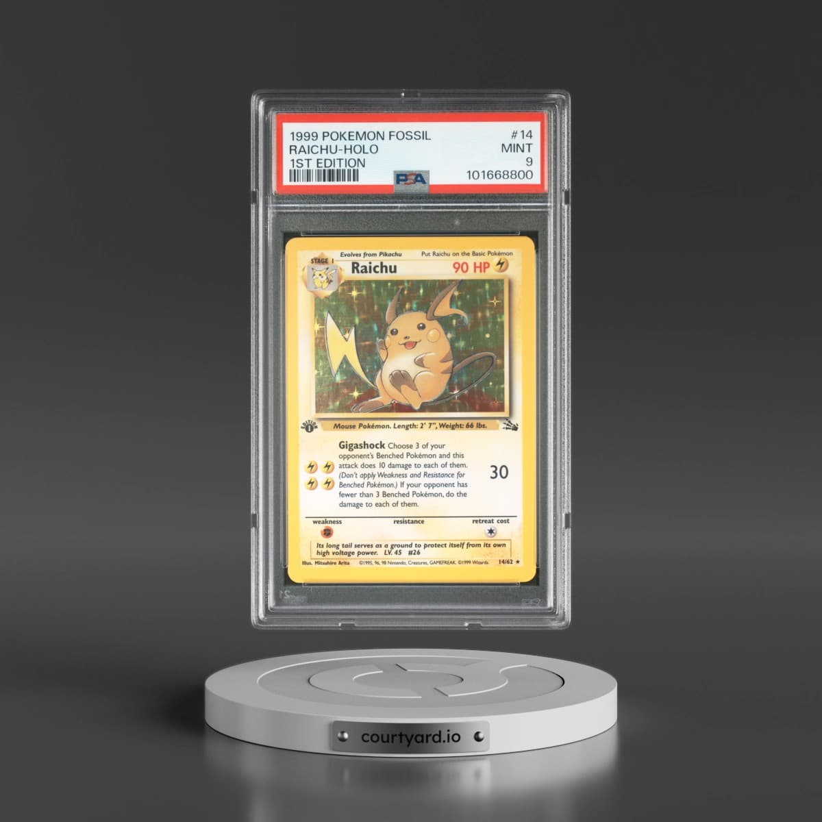 1999 Pokémon Fossil #14 Raichu - 1st Edition Holo (PSA 9 MINT)