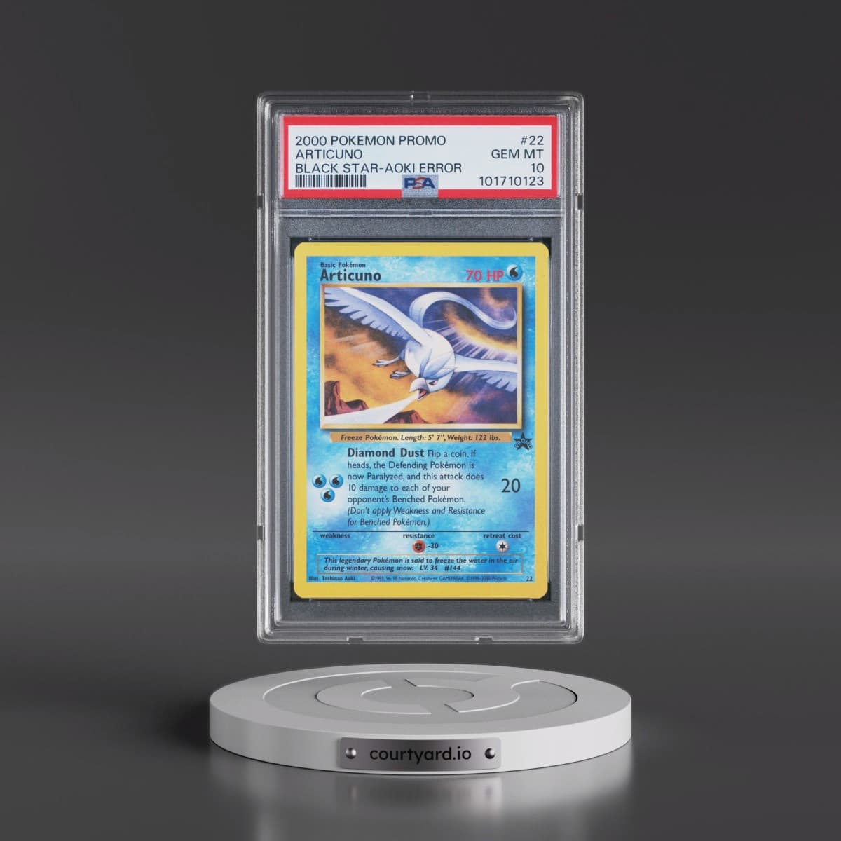 2000 Pokémon Promo Black Star #22 Articuno - Toshinao Aoki Error (PSA 10 GEM MINT)