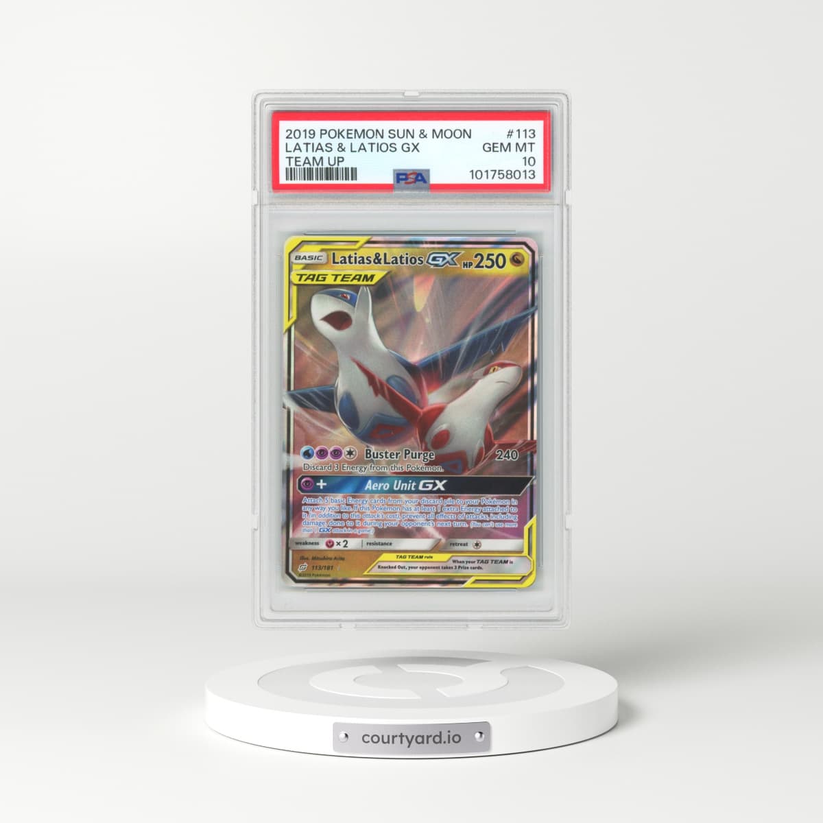 2019 Pokémon Sun & Moon Team Up #113 Latias & Latios GX - Holo (PSA 10 GEM MINT)