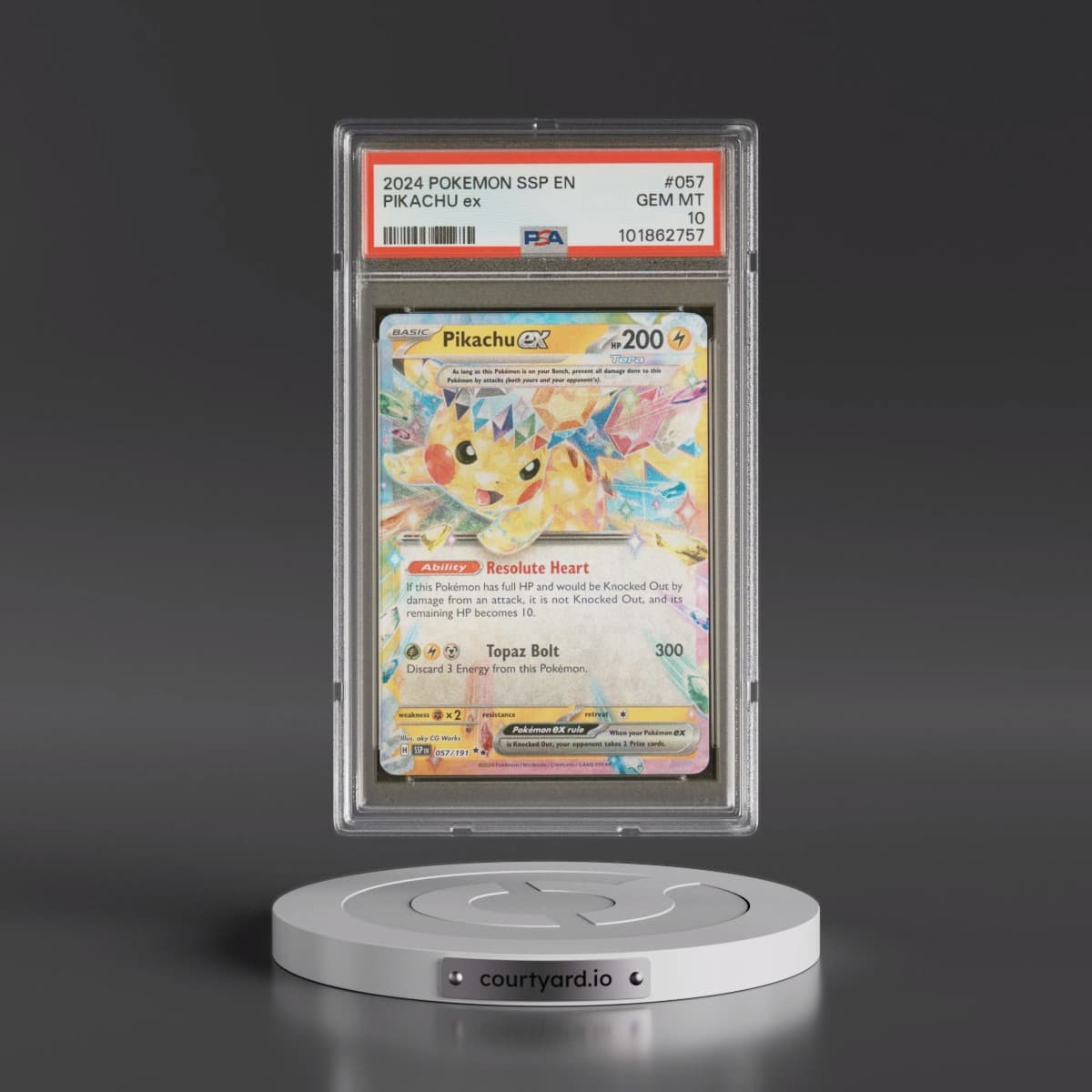 2024 Pokémon Ssp EN-Surging Sparks #057 Pikachu EX - Holo (PSA 10 GEM MINT)
