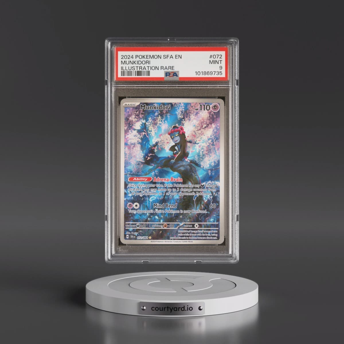 2024 Pokémon Sfa EN-Shrouded Fable #072 Munkidori - Illustration Rare (PSA 9 MINT)