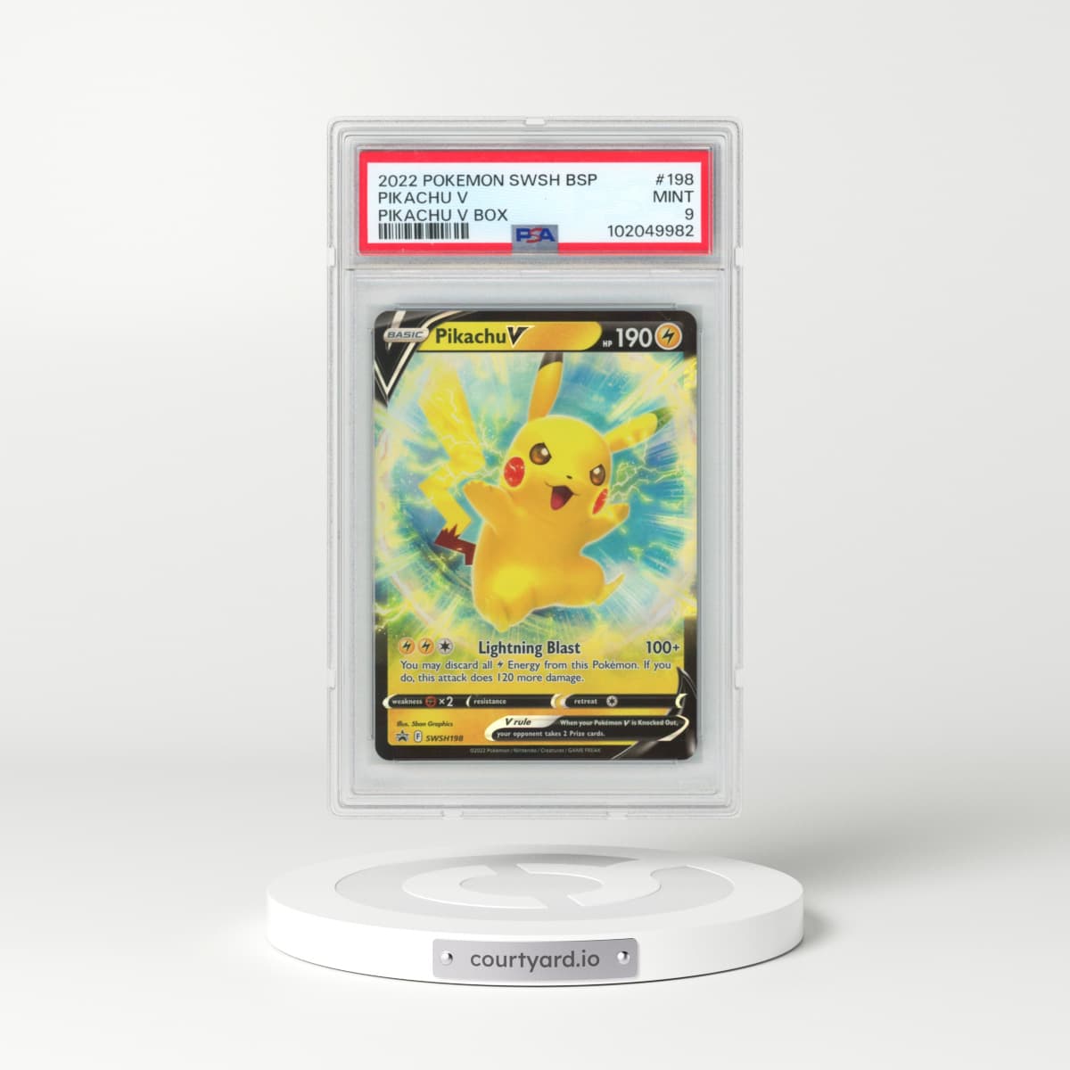 2022 Pokémon Swsh Black Star Promo #198 Pikachu V - Holo Pikachu V Box (PSA 9 MINT)
