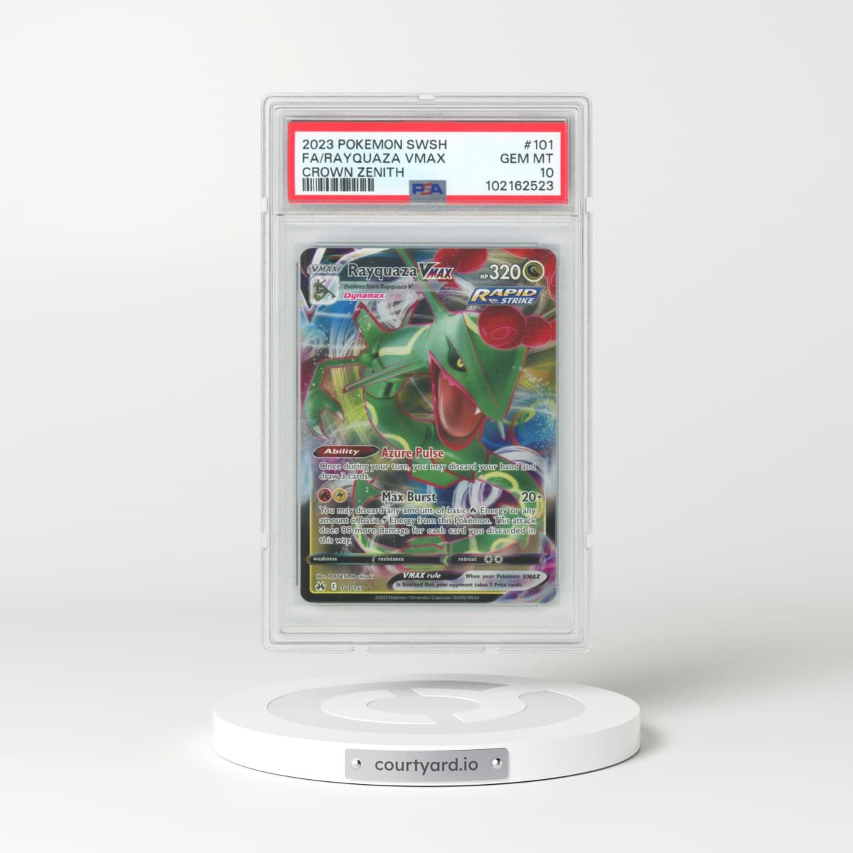 2023 Pokémon Sword and Shield Crown Zenith #101 Rayquaza Vmax - Full Art (PSA 10 GEM MINT)