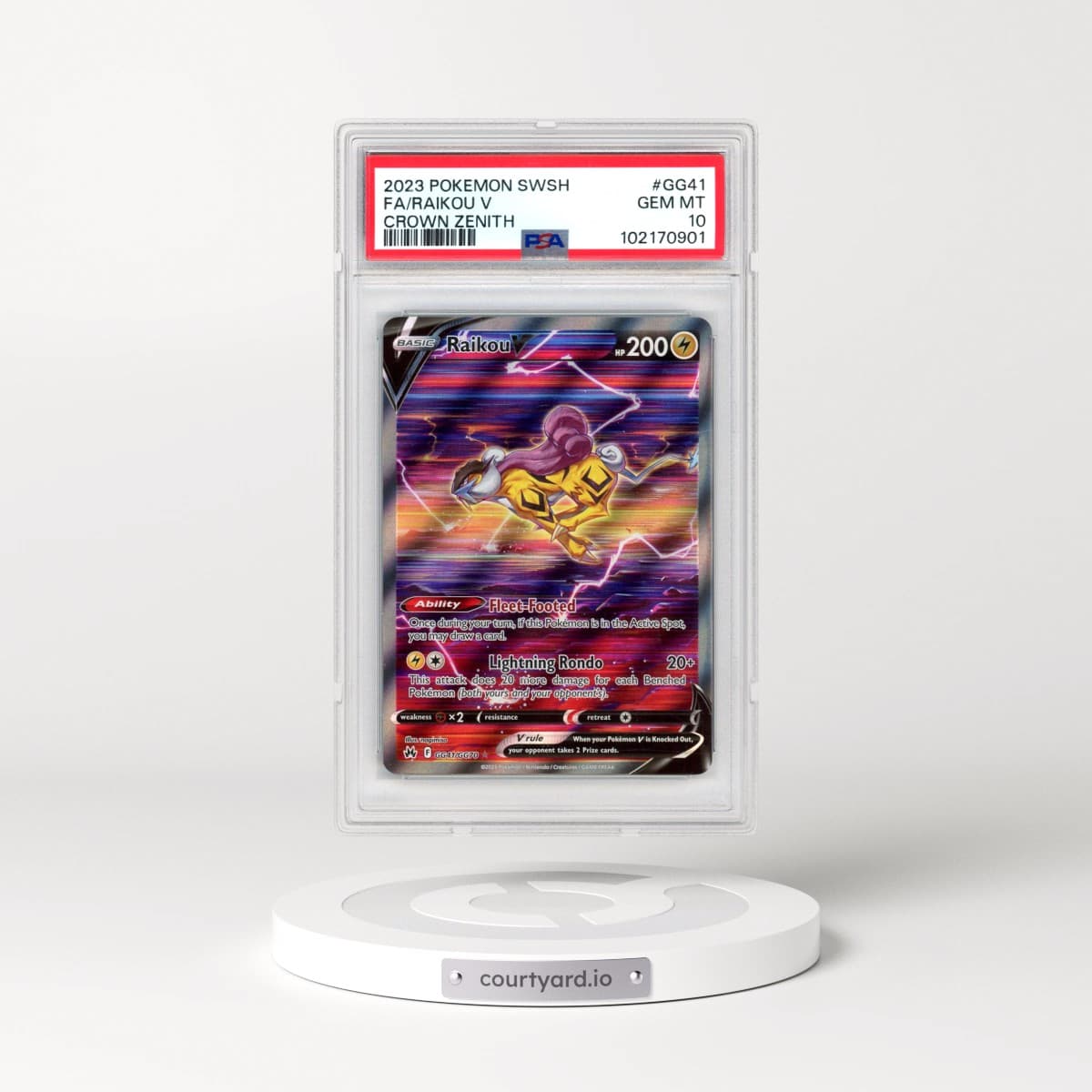 2023 Pokémon Sword and Shield Crown Zenith #GG41 Raikou V - Holo Full Art (PSA 10 GEM MINT)