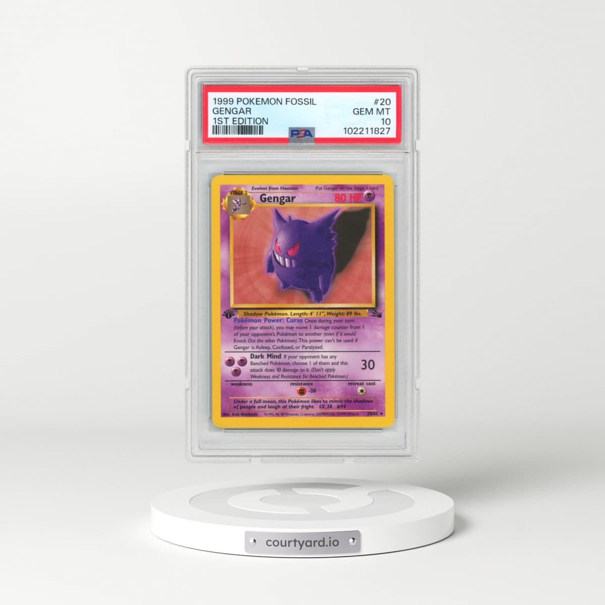 1999 Pokémon Fossil #20 Gengar - 1st Edition (PSA 10 GEM MINT)