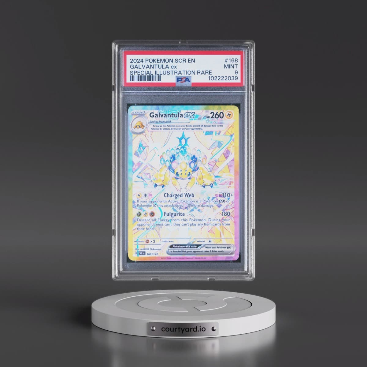 2024 Pokémon Scr EN-Stellar Crown #168 Galvantula EX - Holo Special Illustration Rare (PSA 9 MINT)