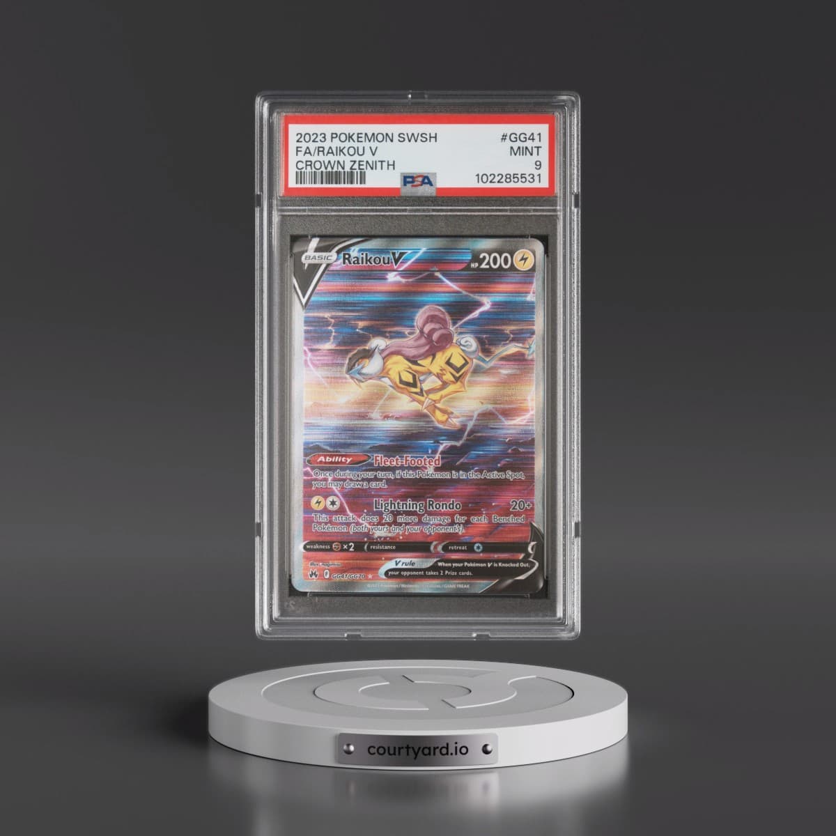 2023 Pokémon Sword and Shield Crown Zenith #GG41 Raikou V - Holo Full Art (PSA 9 MINT)
