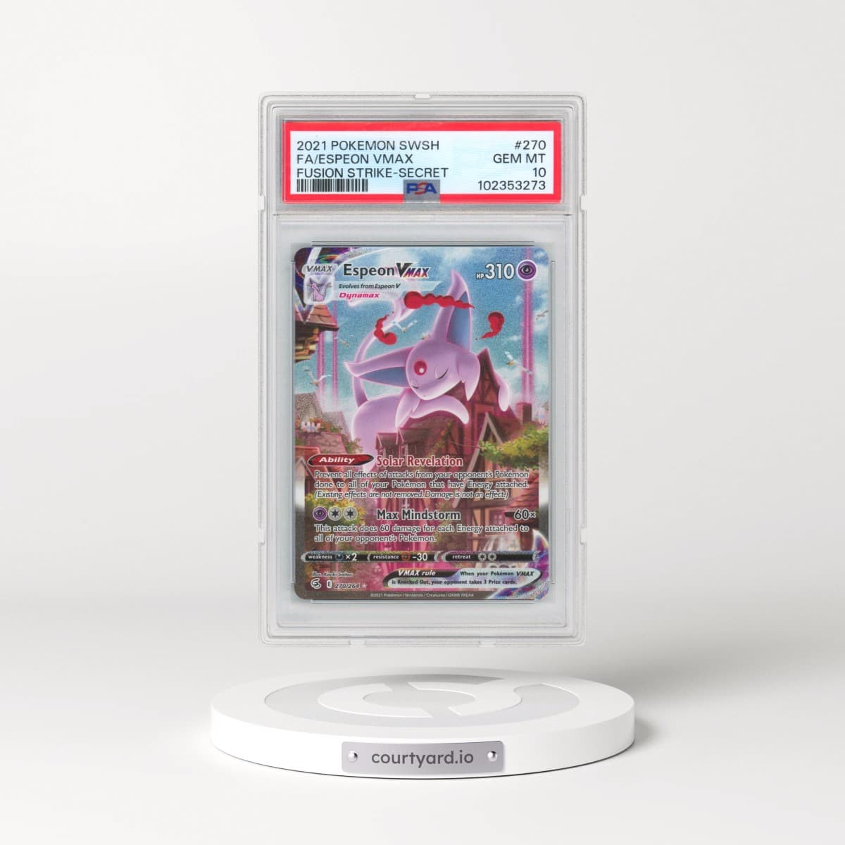2021 Pokémon Sword & Shield Fusion Strike #270 Espeon Vmax - Full Art Secret (PSA 10 GEM MINT)
