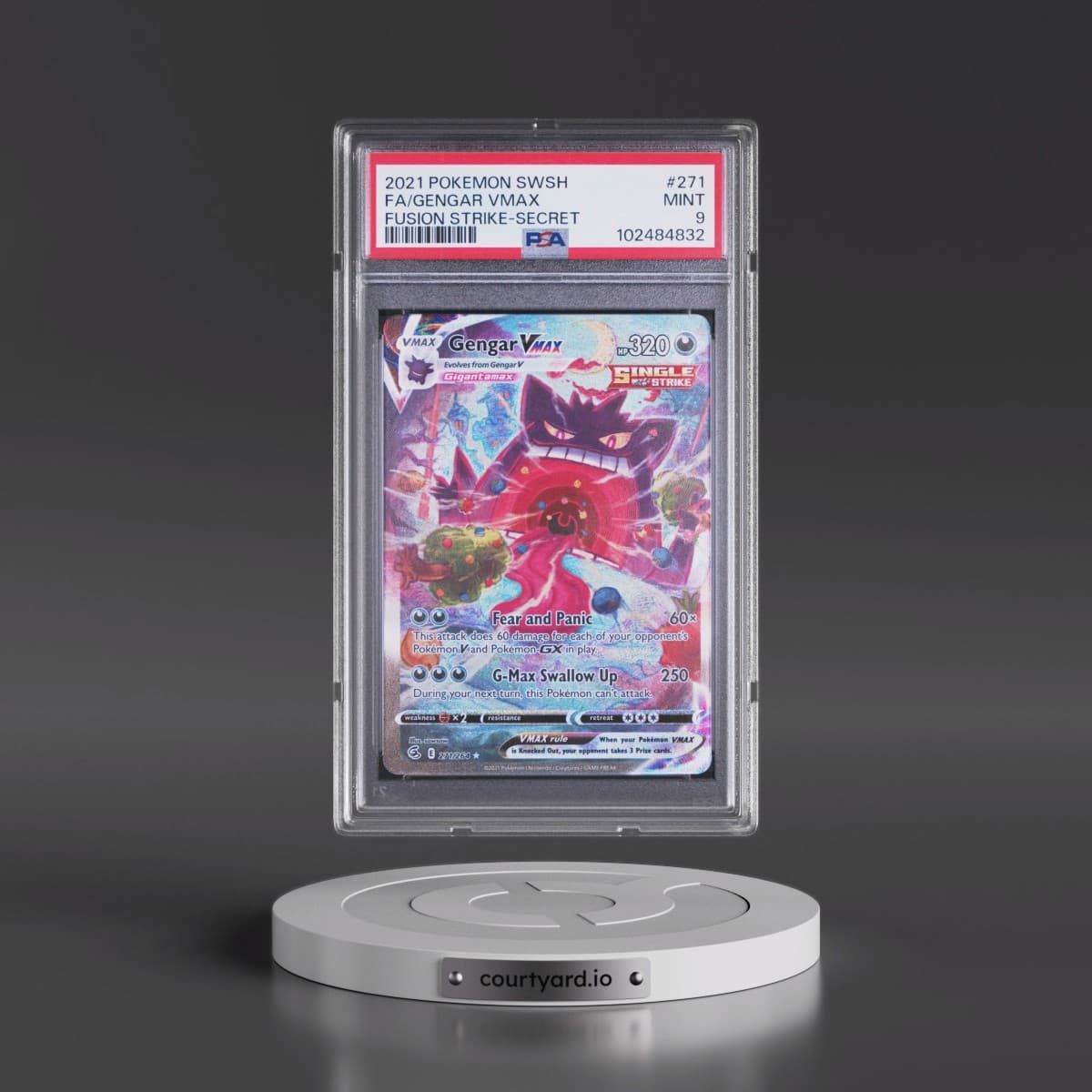 2021 Pokémon Sword & Shield Fusion Strike #271 Gengar Vmax - Full Art Secret (PSA 9 MINT)