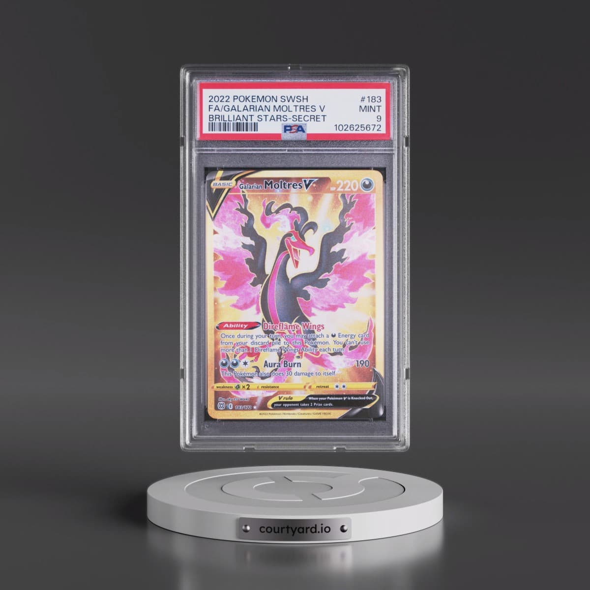 2022 Pokémon Sword & Shield Brilliant Stars #183 Galarian Moltres V - Holo Full Art Secret (PSA 9 MINT)