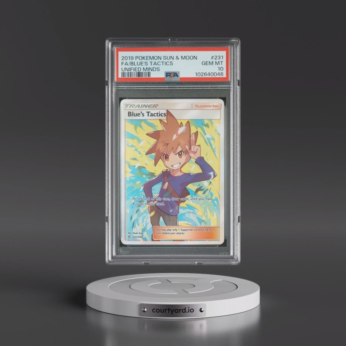 2019 Pokémon Sun & Moon Unified Minds #231 Blue's Tactics - Full Art (PSA 10 GEM MINT)