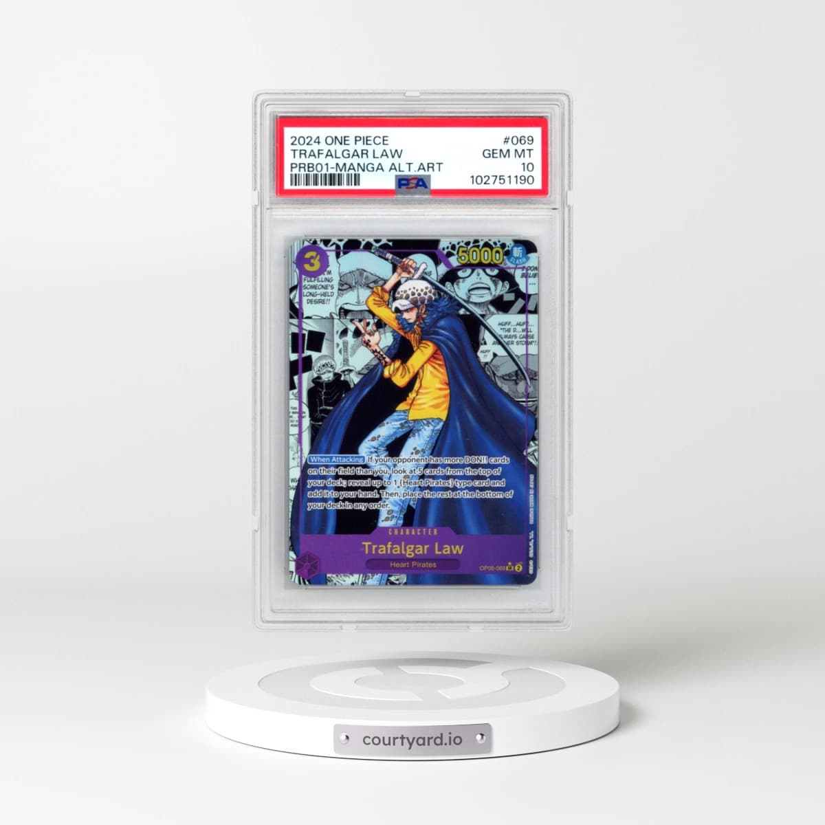 2024 One Piece PRB01-Premium Booster -One Piece Card the Best #069 Trafalgar Law - Manga Alternate Art (PSA 10 GEM MINT)