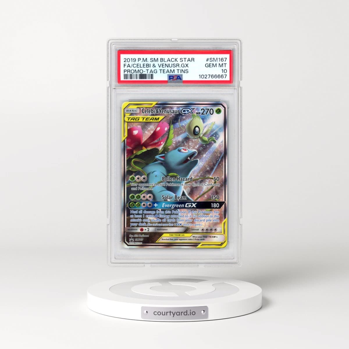 2019 Pokémon SM Black Star Promo #SM167 Celebi & Venusaur GX - Holo Full Art Tag Team Tins (PSA 10 GEM MINT)