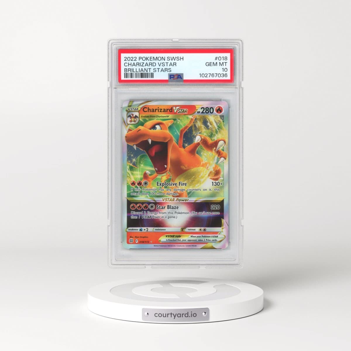 2022 Pokémon Sword & Shield Brilliant Stars #018 Charizard Vstar (PSA 10 GEM MINT)