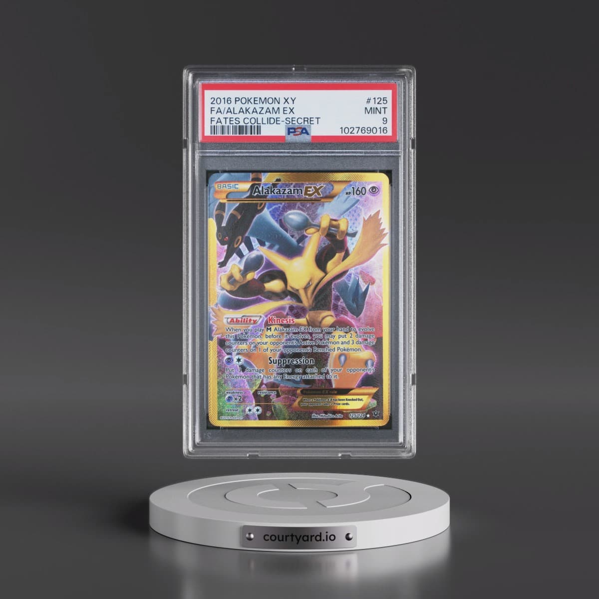 2016 Pokémon XY Fates Collide #125 Alakazam EX - Holo Full Art Secret (PSA 9 MINT)