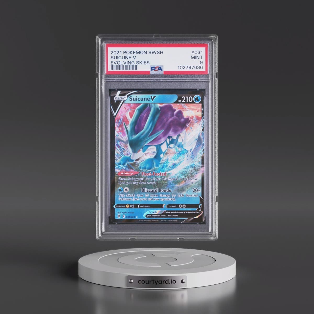 2021 Pokémon Sword & Shield Evolving Skies #031 Suicune V - Holo (PSA 9 MINT)