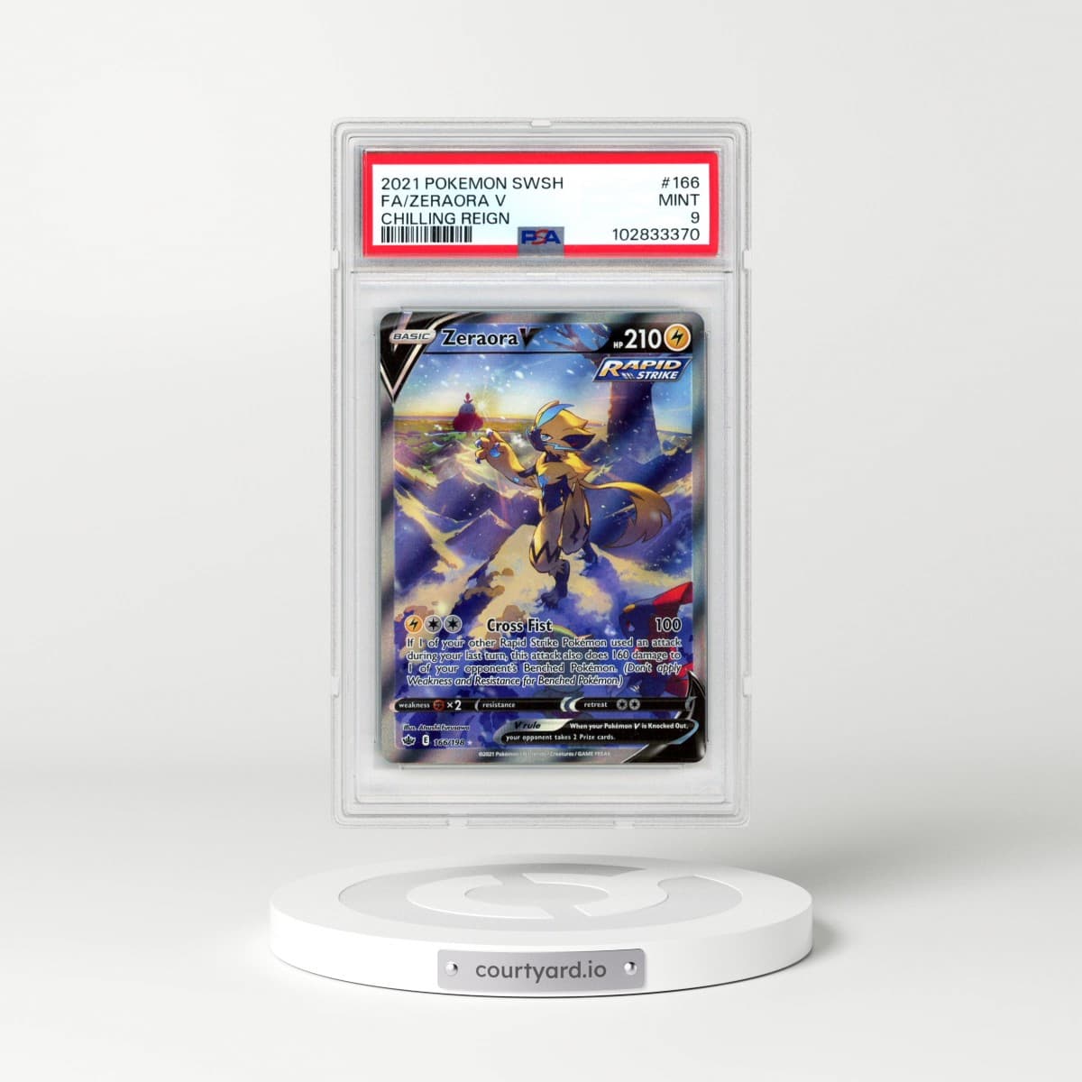 2021 Pokémon Sword & Shield Chilling Reign #166 Zeraora V - Holo Full Art (PSA 9 MINT)