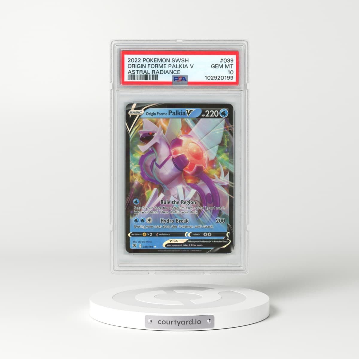 2022 Pokémon Sword & Shield Astral Radiance #039 Origin Forme Palkia V - Holo (PSA 10 GEM MINT)