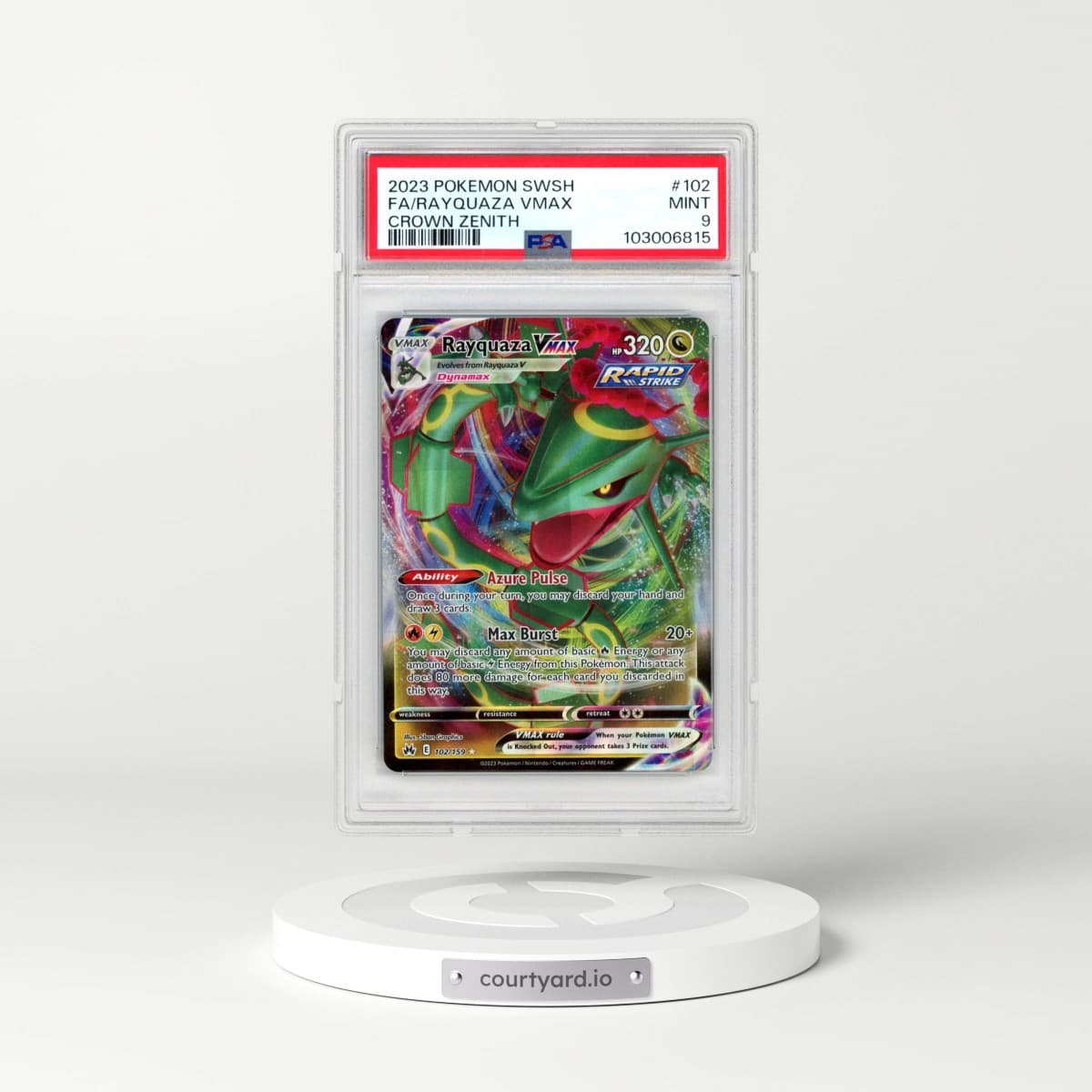 2023 Pokémon Sword and Shield Crown Zenith #102 Rayquaza Vmax - Full Art (PSA 9 MINT)