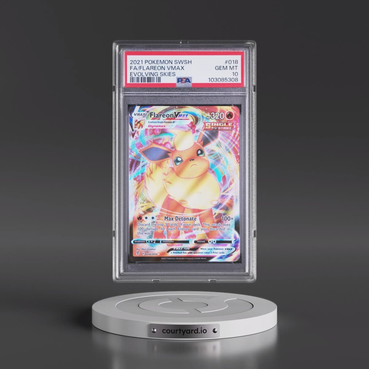 2021 Pokémon Sword & Shield Evolving Skies #018 Flareon Vmax - Full Art (PSA 10 GEM MINT)