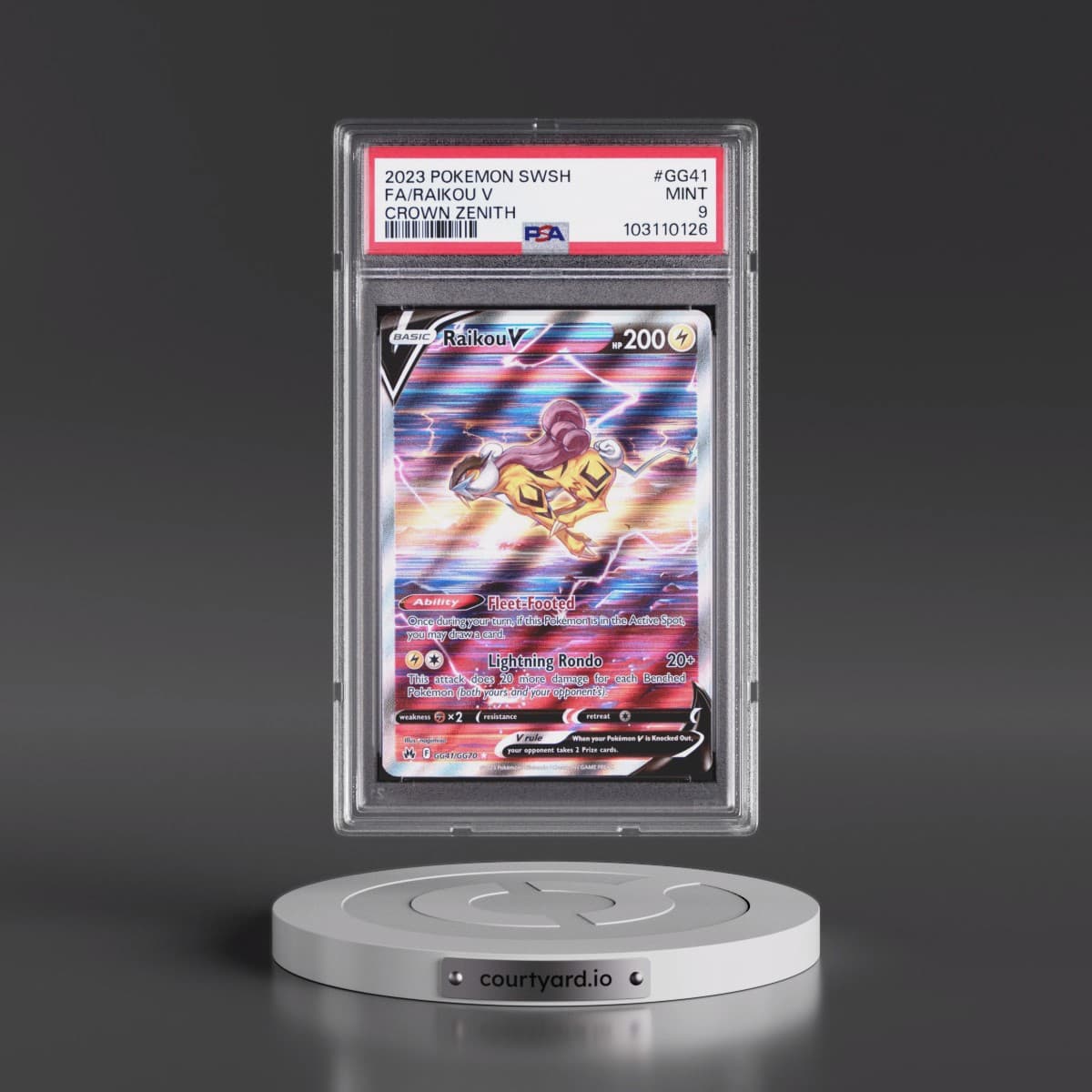 2023 Pokémon Sword and Shield Crown Zenith #GG41 Raikou V - Holo Full Art (PSA 9 MINT)