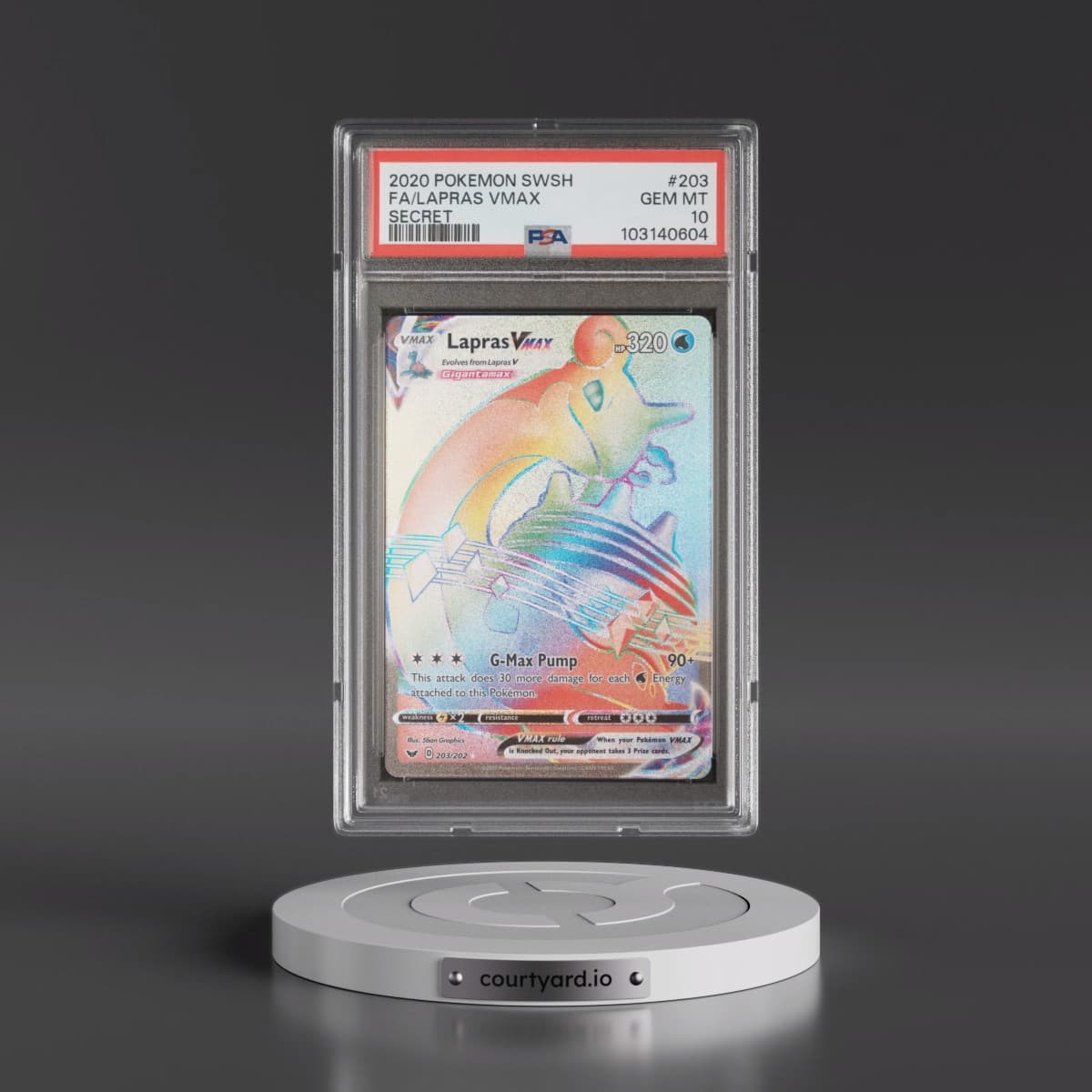 2020 Pokémon Sword & Shield #203 Lapras Vmax - Full Art Secret (PSA 10 GEM MINT)