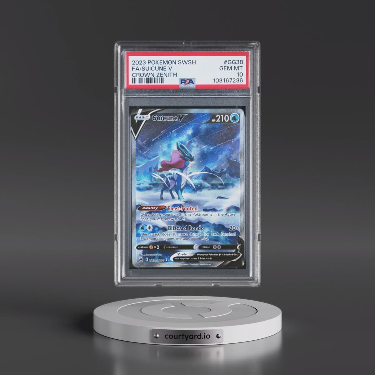 2023 Pokémon Sword and Shield Crown Zenith #GG38 Suicune V - Holo Full Art (PSA 10 GEM MINT)