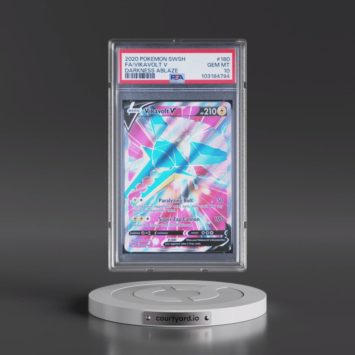2020 Pokémon Sword & Shield Darkness Ablaze #180 Vikavolt V - Holo Full Art (PSA 10 GEM MINT)