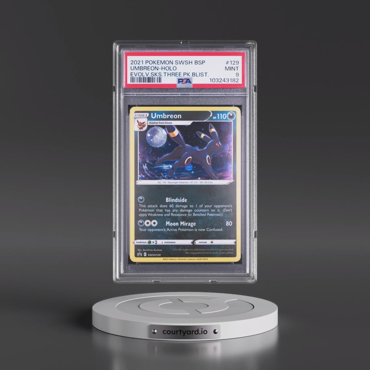 2021 Pokémon Swsh Black Star Promo #129 Umbreon - Holo Evolving Skies Three Pack Blisters (PSA 9 MINT)